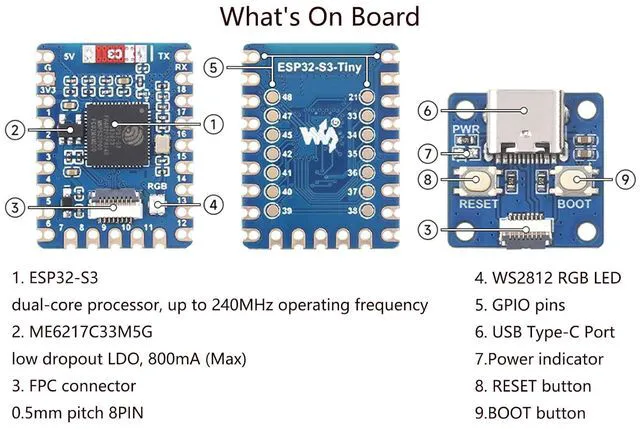 Alt view image 3 of 7 - ESP32-S3 Development Board with USB Port Adapter Board, Based on ESP32-S3FH4R2 D