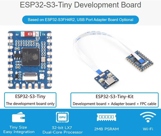 Alt view image 7 of 7 - ESP32-S3 Development Board with USB Port Adapter Board, Based on ESP32-S3FH4R2 D