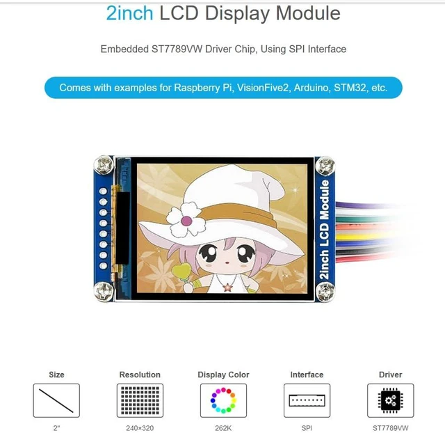 Alt view image 2 of 7 - 2inch LCD Display Module Compatible with Raspberry Pi 5/4B/3B/Pi3B/ Pi Zero 2W/Z