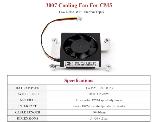 Alt view image 3 of 7 - 3007 Cooling Fan for Compute Module 5 CM5, Low Noise, with Thermal Tapes, 5V Pow