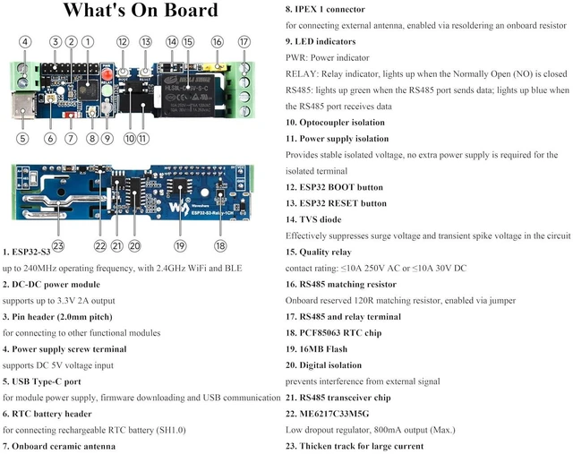 Alt view image 4 of 7 - Industrial 1-Channel ESP32-S3 WiFi Relay Module, Supports WiFi/Bluetooth / RS485