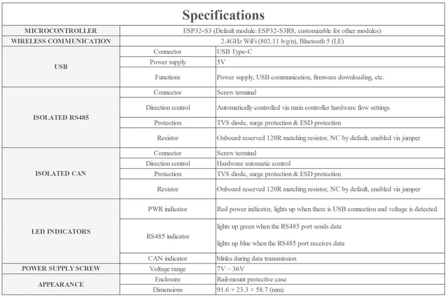 Alt view image 5 of 7 - Industrial ESP32-S3 Control Board with RS485 and CAN Communication Interfaces, S