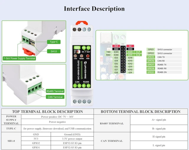 Alt view image 6 of 7 - Industrial ESP32-S3 Control Board with RS485 and CAN Communication Interfaces, S