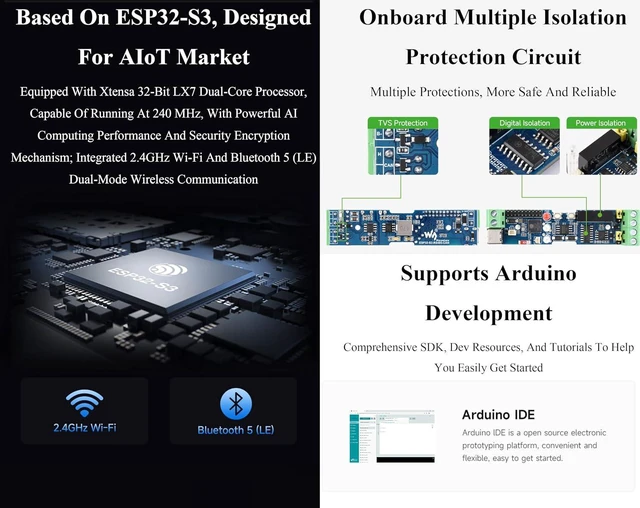 Alt view image 7 of 7 - Industrial ESP32-S3 Control Board with RS485 and CAN Communication Interfaces, S
