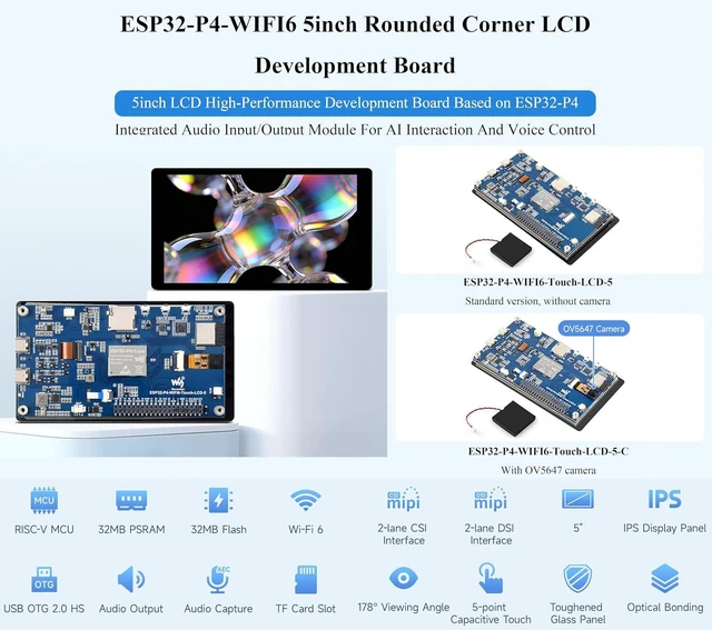 Alt view image 2 of 7 - ESP32-P4 5inch Touch LCD Dev Board, ESP32-P4 and ESP32-C6, 720 x 1280 Pixel