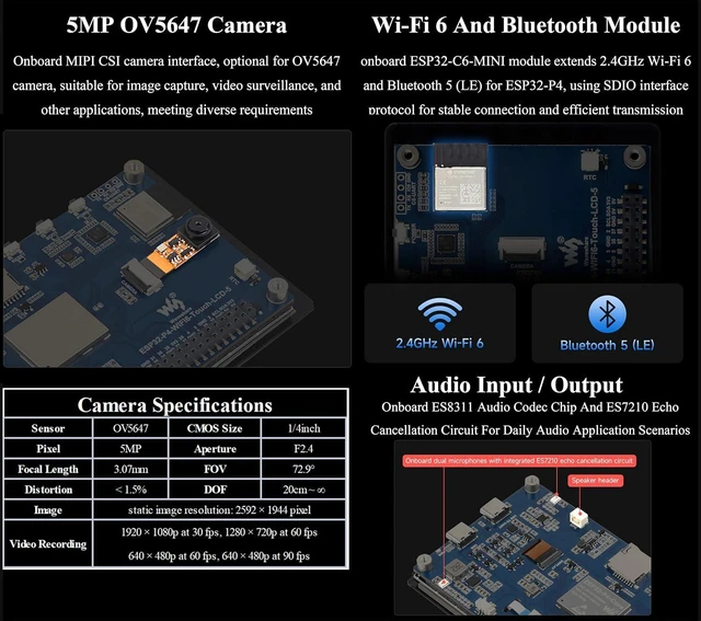 Alt view image 5 of 7 - ESP32-P4 5inch Touch LCD Dev Board, ESP32-P4 and ESP32-C6, 720 x 1280 Pixel
