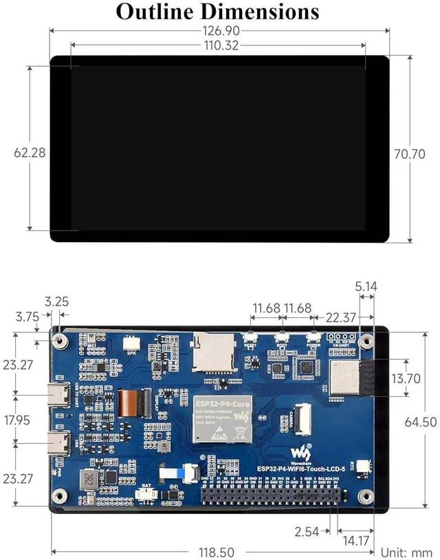 Alt view image 7 of 7 - ESP32-P4 5inch Touch LCD Dev Board, ESP32-P4 and ESP32-C6, 720 x 1280 Pixel