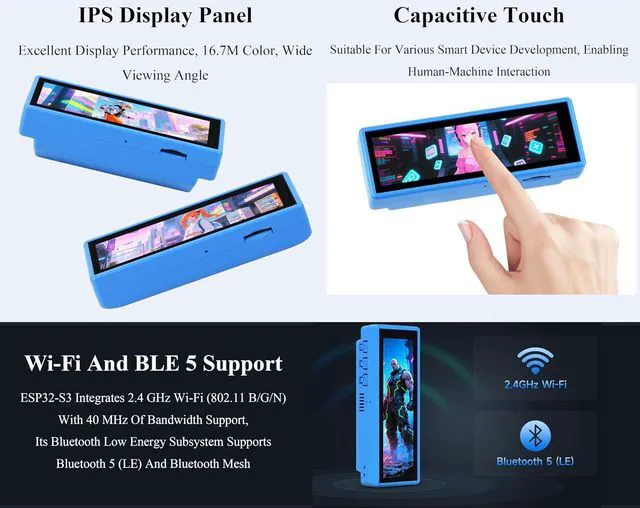 Alt view image 6 of 7 - ESP32-S3 Development Board with 3.49inch IPS Touch Display, 172 x 640 Resolution