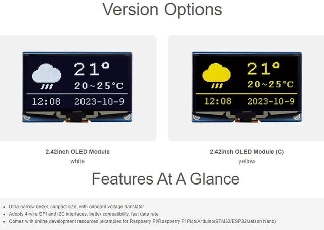 Alt view image 3 of 7 - 2.42inch OLED Display Module 128×64 Resolution, White Display Color Embedded SSD