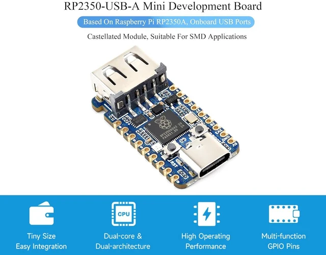 Alt view image 2 of 7 - RP2350A USB Mini Development Board, USB Type-A and USB Type-C Port