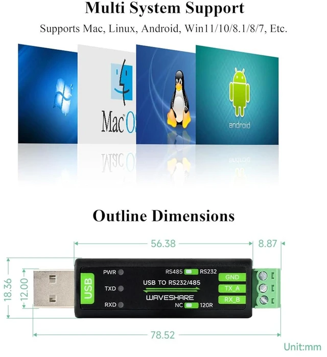 Alt view image 6 of 7 - USB to RS232/RS485 Serial Converter Adapter, Onboard Original FT232RNL Chip Stab