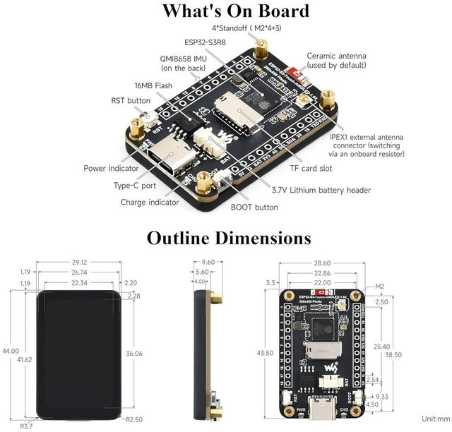 Alt view image 7 of 7 - ESP32-S3 1.64inch AMOLED Touch Display Development Board, 280x456, QSPI Interfac