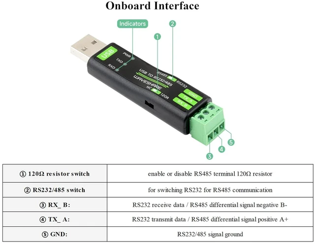 Alt view image 5 of 7 - USB to RS232/RS485 Serial Converter Adapter, Onboard Original FT232RNL Chip Stab