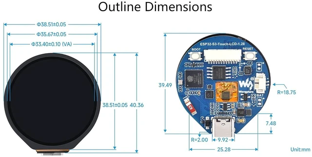 Alt view image 7 of 7 - ESP32-S3 Development Board with 1.28inch Round Touch LCD, Accelerometer and Gyro