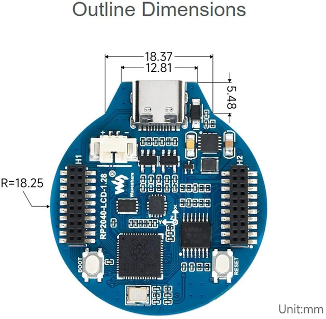 Alt view image 7 of 7 - Based on Raspberry Pi RP2040,RP2040 MCU Board with 1.28inch Round LCD 240x240 Pi