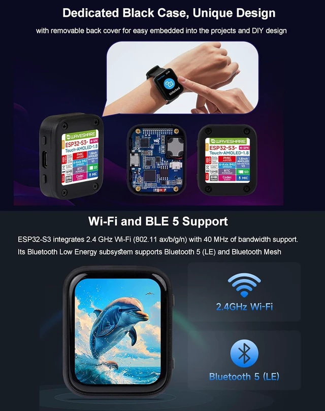 Alt view image 5 of 7 - ESP32-S3 1.8inch AMOLED Touch Screen Development Board, 368x448 Pixels, Dual-Cor