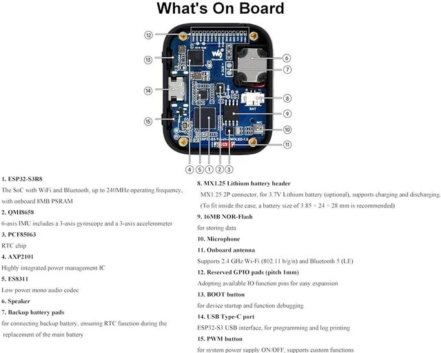 Alt view image 7 of 7 - ESP32-S3 1.8inch AMOLED Touch Screen Development Board, 368x448 Pixels, Dual-Cor