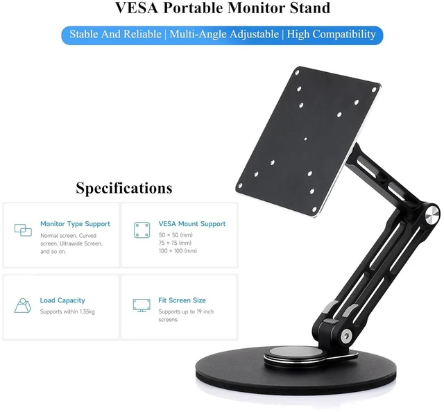 Alt view image 2 of 7 - VESA Monitor Stand, Compatible with Up to 19inch Monitors, Supports 50 x 50/75 x