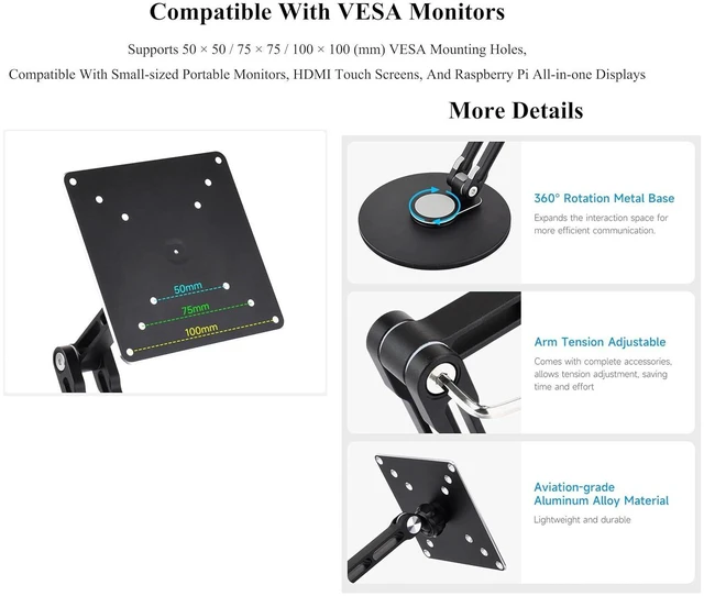 Alt view image 3 of 7 - VESA Monitor Stand, Compatible with Up to 19inch Monitors, Supports 50 x 50/75 x