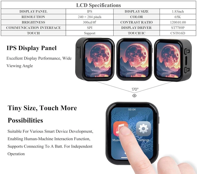 Alt view image 3 of 7 - ESP32-C6 1.83inch Touch Display Development Board, 240 × 284, Onboard Audio Code