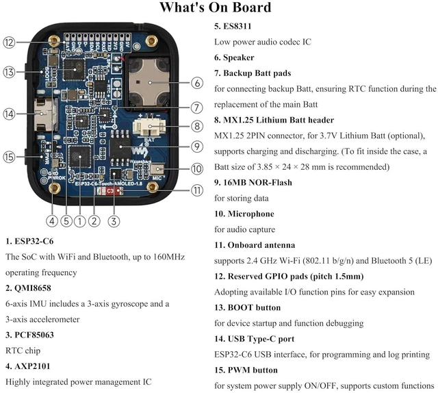 Alt view image 5 of 7 - ESP32-C6 1.8inch Touch AMOLED Display Development Board, 368 × 448 Resolution, S