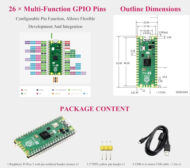 Alt view image 7 of 7 - Pico 2 Kit with Pre-Soldered Header Compatible with Raspberry Pi Pico 2 Microcon