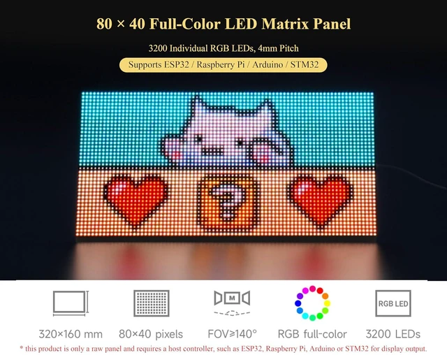 Alt view image 2 of 7 - 3200 80x40 Full-Color LED Matrix Panel, 4mm Pitch, Compatible with Raspberry Pi/