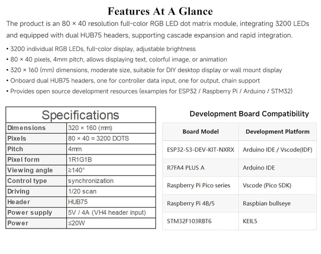 Alt view image 3 of 7 - 3200 80x40 Full-Color LED Matrix Panel, 4mm Pitch, Compatible with Raspberry Pi/