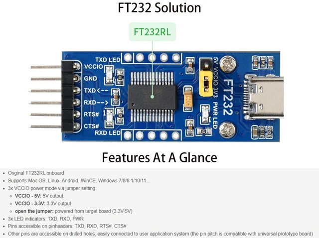 Alt view image 3 of 7 - FT232 USB UART Board (Type C), USB to TTL Serial Converter Adapter Module Onboar