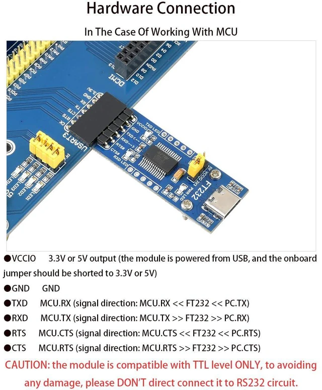 Alt view image 4 of 7 - FT232 USB UART Board (Type C), USB to TTL Serial Converter Adapter Module Onboar