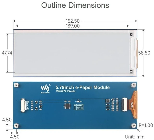 Alt view image 7 of 7 - 5.79inch e-Paper Display Module with Driver Board E-Ink Display 792x272 Pixel Bl