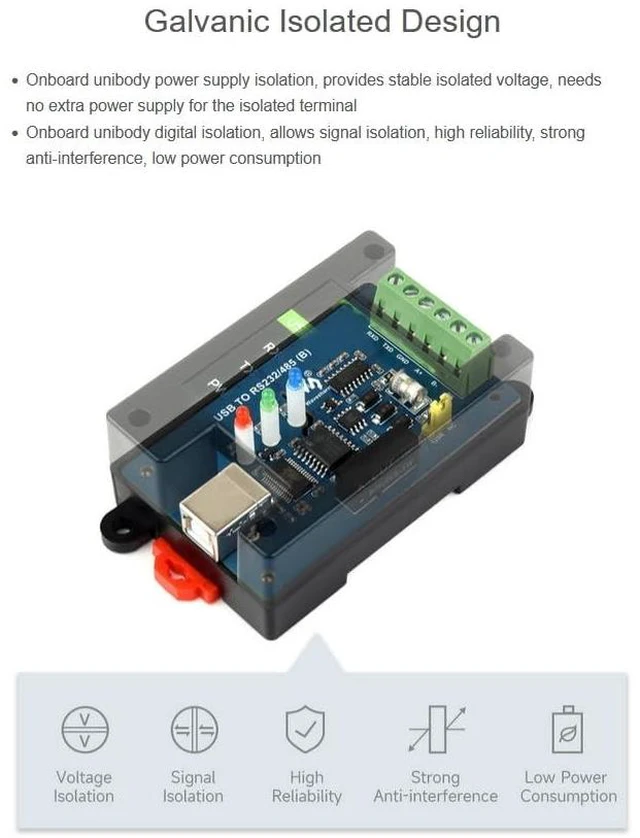 Alt view image 3 of 7 - Industrial Isolated USB to RS232/485 Converter Adapter, Onboard Original FT232RN