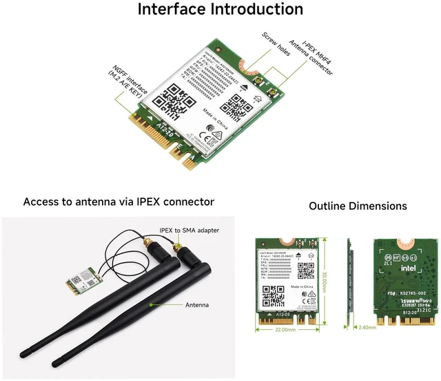 Alt view image 7 of 7 - Wi-Fi 6E Wireless AX210 NIC, Gigabit Tri-Band 2.4G/5G/6GHz Wi-Fi 6E, 802.11AX St