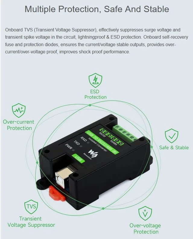 Alt view image 4 of 7 - Industrial Isolated USB to RS232/485 Converter Adapter, Onboard Original FT232RN