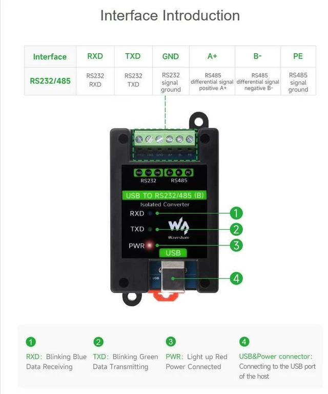 Alt view image 5 of 7 - Industrial Isolated USB to RS232/485 Converter Adapter, Onboard Original FT232RN