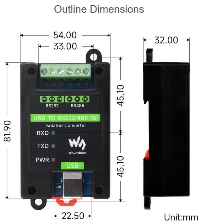 Alt view image 6 of 7 - Industrial Isolated USB to RS232/485 Converter Adapter, Onboard Original FT232RN