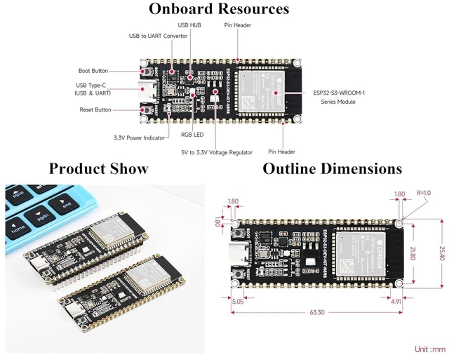 Alt view image 7 of 7 - ESP32-S3 Microcontroller ESP32 S3 2.4GHz Wi-Fi Development Board, ESP32-S3-WROOM