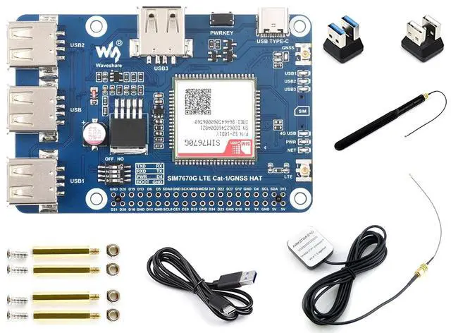 Main image of SIM7670G LTE Cat-1/GNSS HAT Board for Raspberry Pi 5/ 4B/ 3B+/3B/ Zero W/Zero 2W