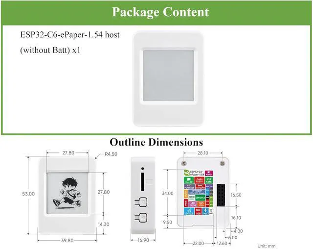 Alt view image 7 of 7 - ESP32-C6 1.54inch e-Paper AIoT Development Board, 200 × 200, Support Wi-Fi, BLE