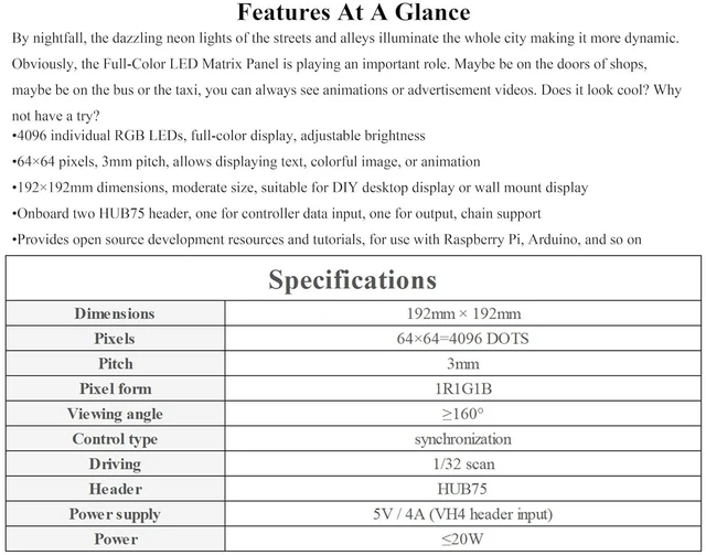 Alt view image 3 of 6 - 64x64 4096 RGB Full-Color LED Matrix Panel, 3mm Pitch 64×64 Pixels, Adjustable B