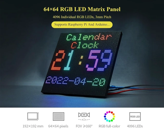 Alt view image 2 of 6 - 64x64 4096 RGB Full-Color LED Matrix Panel, 3mm Pitch 64×64 Pixels, Adjustable B