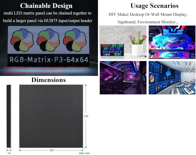 Alt view image 5 of 6 - 64x64 4096 RGB Full-Color LED Matrix Panel, 3mm Pitch 64×64 Pixels, Adjustable B