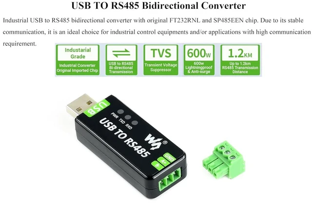 Alt view image 2 of 7 - Industrial USB to RS485 Bidirectional Converter with Original FT232RNL and SP485