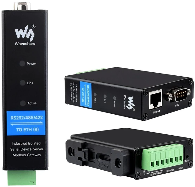 Main image of RS232/485/422 to RJ45 Ethernet Converter Industrial Isolated Rail-Mount RS232/48