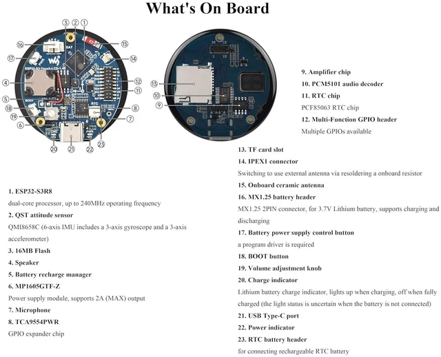 Alt view image 7 of 7 - ESP32-S3 1.46inch Round Touch Display Development Board, 412x412 IPS LCD, Onboar