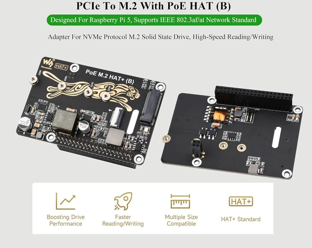 Alt view image 3 of 7 - Pi 5 PCIe to M.2 HAT with PoE Function Adapter Board Compatible with Raspberry P