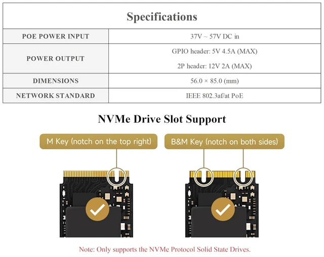 Alt view image 4 of 7 - Pi 5 PCIe to M.2 HAT with PoE Function Adapter Board Compatible with Raspberry P
