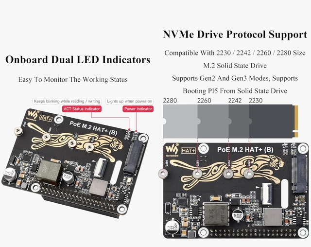 Alt view image 7 of 7 - Pi 5 PCIe to M.2 HAT with PoE Function Adapter Board Compatible with Raspberry P