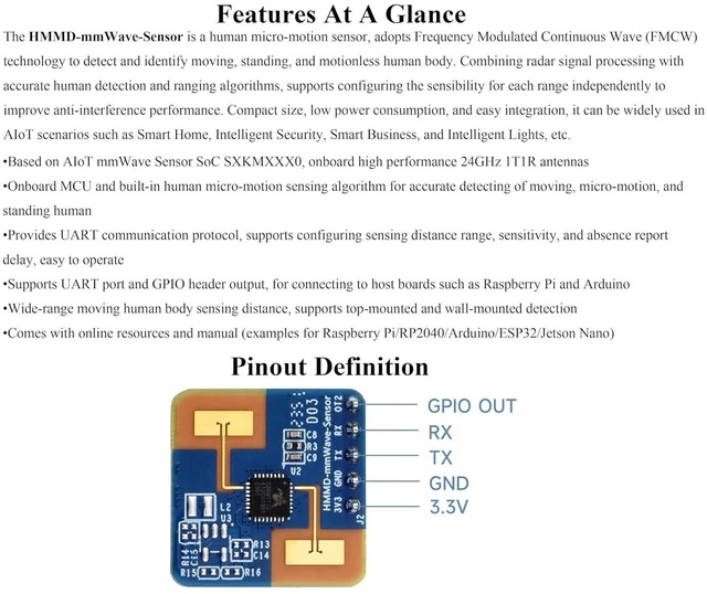 Alt view image 3 of 7 - Human Micro-Motion Detection mmWave Sensor, 24GHz mmWave Radar, Based On S3KM111