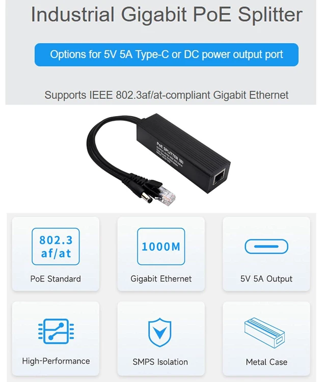 Alt view image 2 of 7 - Industrial Gigabit PoE Splitter with IEEE 802.3af/at-Compliant 10/100/1000Mbps,P